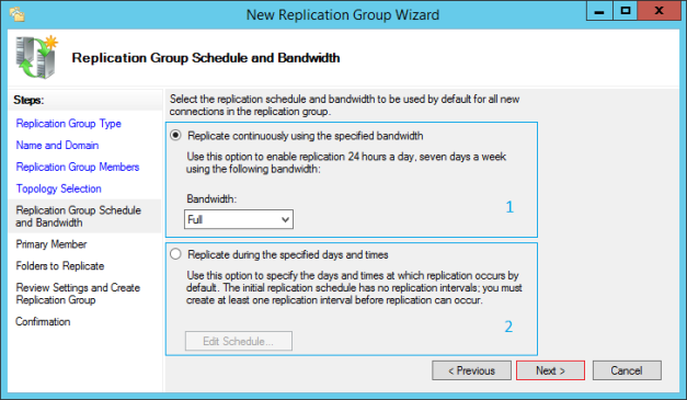 DFS Replication Group Schedule and Bandwidth